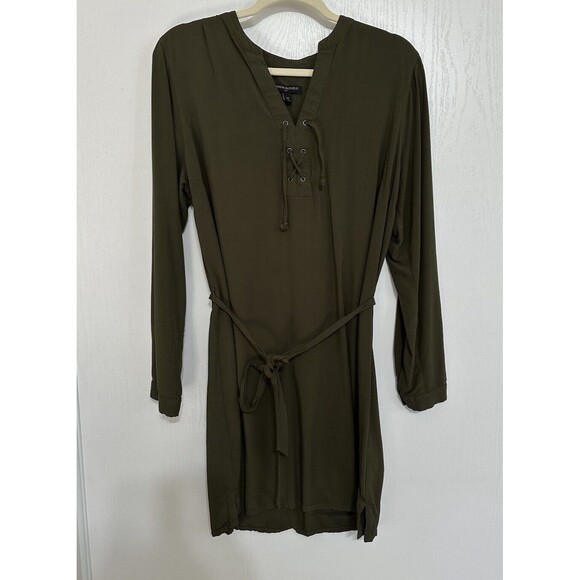 Banana Republic Lace Up Front Tunic Midi Dress Olive Green Size 14 Shirt Dress - Picture 1 of 5